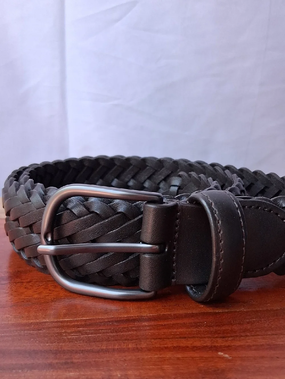 Quince Jack Italian Leather Braided Belt in Dark Brown Hickory 30